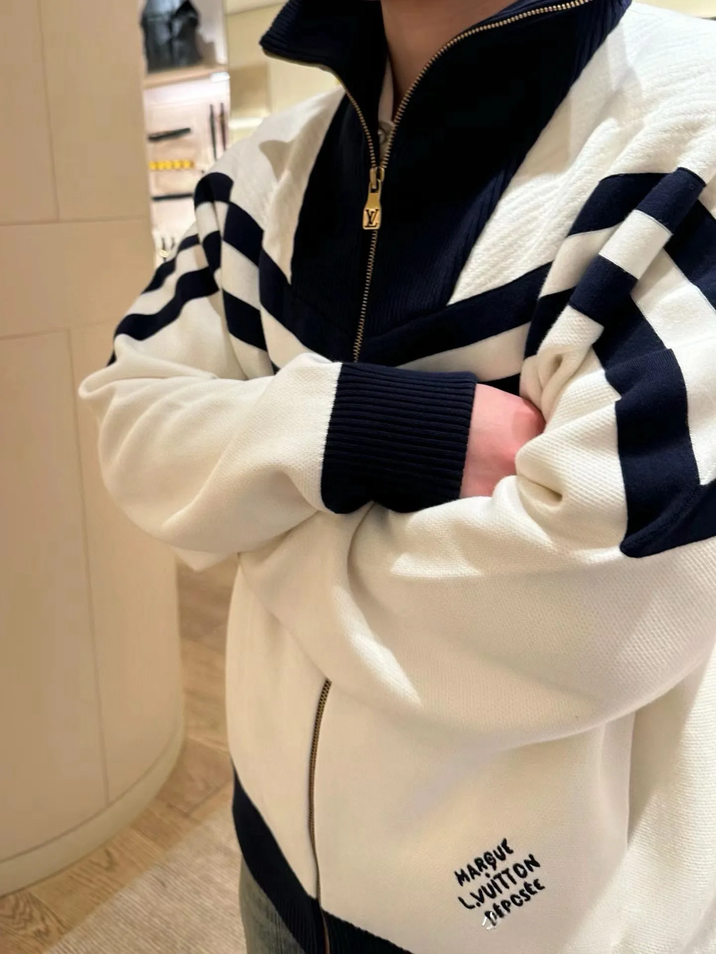 Louis Vuitton/Louis Vuitton 24Fw stand collar striped contrast zipper knitted jacket